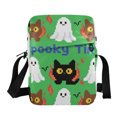 KLL Halloween Cats Pixel Herren Kuriertasche Veganes Leder Schultertaschen Casual Damen Schulterhandtaschen von KLL