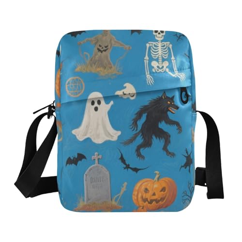 KLL Halloween Elements Messenger Bag Veganes Leder Umhängetasche Herren Shopping Schultertasche Handtasche für Reisen von KLL