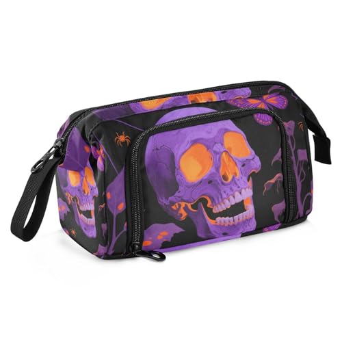 KLL Halloween-Federmäppchen mit gelbem Kürbis-Totenkopf-Design, große Kapazität, Tasche mit Reißverschluss, multifunktional, für Teenager, Elementary von KLL