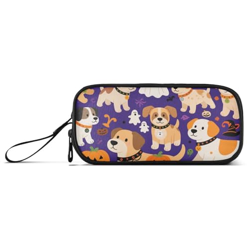 KLL Halloween-Federmäppchen mit gelbem Kürbis und Hund, Nylon, großes Fassungsvermögen, Federmäppchen, Organizer, Schreibwaren-Tasche für College-Männer von KLL