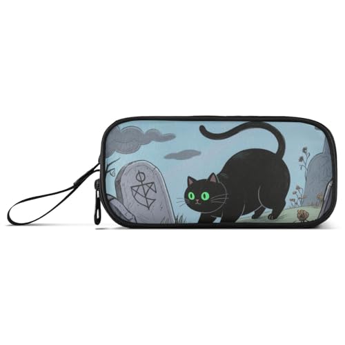 KLL Halloween-Federmäppchen mit schwarzer Katze, Nylon, hohe Kapazität, Federmäppchen für High School, Schreibwaren-Organizer für Männer der Mittelschule von KLL