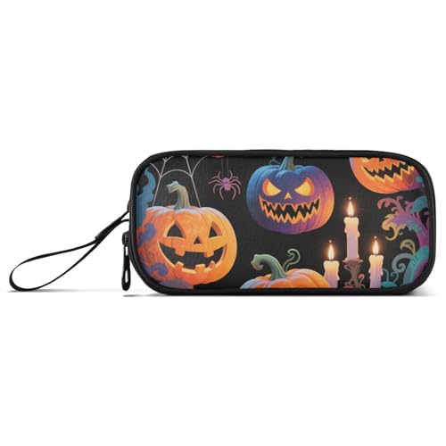 KLL Halloween Gelb Kürbis Nylon Große Bleistifttasche für Jungen Hohe Kapazität Federmäppchen für Jungen Schreibwaren Tasche für Schule Männer von KLL