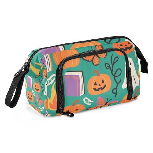 KLL Halloween Gelber Kürbis Federmäppchen Große Kapazität Make-up Tasche Leicht für Krankenschwester High School von KLL