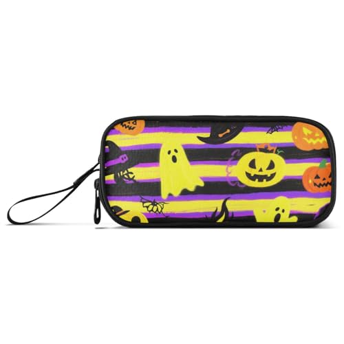 KLL Halloween Gelber Kürbis Nylon Stiftebeutel Große Kapazität Federmäppchen mit Fächern Schreibwaren Tasche für Büro Herren von KLL