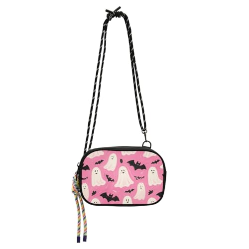 KLL Halloween-Geldbörse mit Fledermaus-West-Motiv, für Herren, praktisch, mit Kreditkartenfächern, Kuriertasche, Umhängetasche, für Spaziergänge, Weiß von KLL