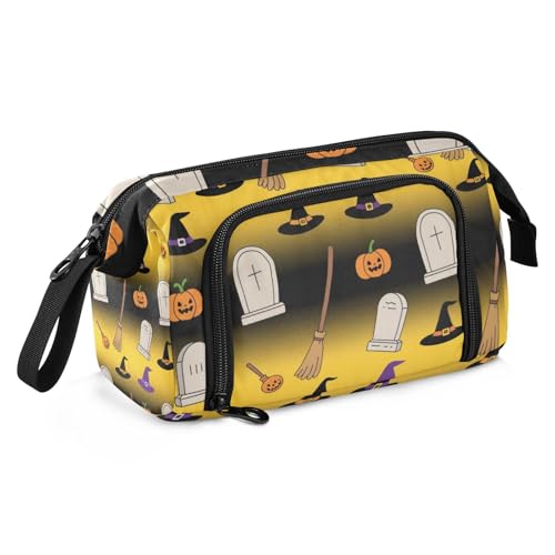 KLL Halloween Orange Kürbis Hexe Federmäppchen Große Kapazität Bleistift Halter Fall Multifunktional für Lehrer Preppy Schulbedarf von KLL
