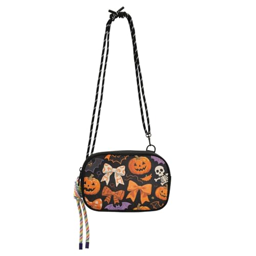 KLL Halloween Orange Kürbisschleife Crossbody Geldbörse für Herren praktisch mit verstellbarem Riemen kleine Umhängetasche Datum von KLL