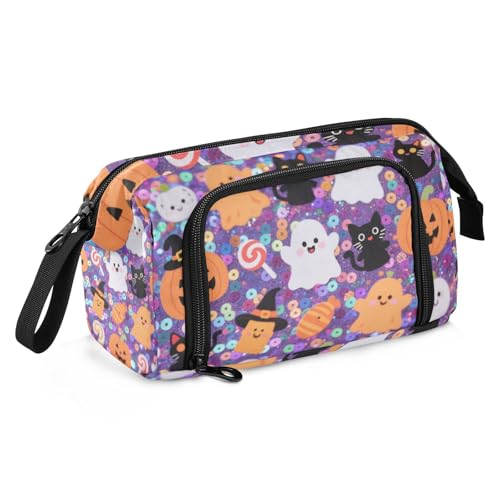 KLL Halloween Pailletten Gelb Kürbis Bleistiftbeutel Große Kapazität Schreibwaren Federmäppchen mit Schlitz für Teenager Kosmetik von KLL