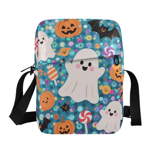 KLL Halloween Pailletten Gelb Kürbis Herren Kuriertasche Veganes Leder Schultertaschen Reise Schulter Handtasche von KLL
