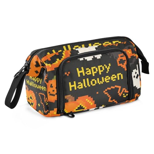 KLL Halloween Pixel Kürbis Federmäppchen, Organizer, großes Fassungsvermögen, weiches Federmäppchen mit Schlitz für Teenager, Schulbedarf von KLL
