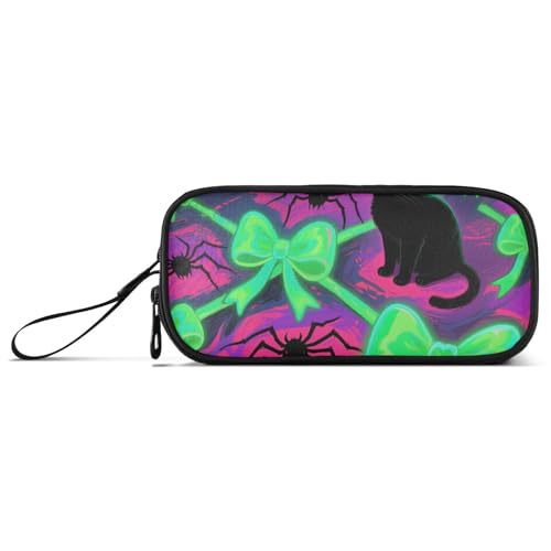KLL Halloween Schwarze Katze Spinne Schleife Nylon Reißverschluss Federmäppchen Große Kapazität Federmäppchen mit Reißverschluss Schreibwaren Tasche für Büro Herren von KLL