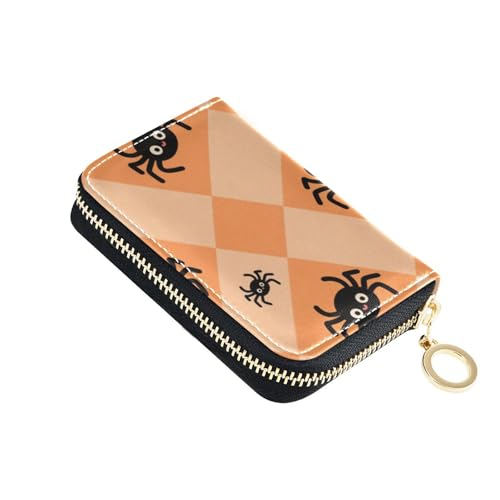 KLL Halloween Schwarze Spinne Leder Kleine Kreditkartenetui mit 9 Kartenschlitzen, RFID-Blockierung Damen Kartenetuis mit Reißverschluss KLL Halloween Schwarze Spinne Leder Kleine Kreditkartenetui mit 9 Kartenschlitzen, RFID-Blockierung Damen Kartenetuis mit Reißverschluss von KLL