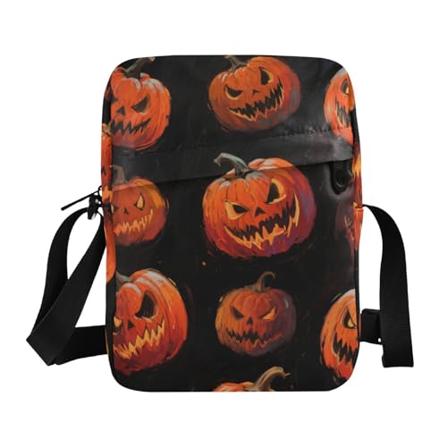 KLL Halloween-Umhängetasche, gelber Kürbis, niedlich, veganes Leder, lässige Schulterhandtaschen von KLL