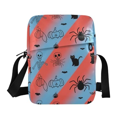 KLL Halloween-Umhängetasche für Herren, Motiv: schwarze Katze, Spinne, Totenkopf, veganes Leder, grüne Umhängetasche für Damen, lässige Schulterhandtaschen von KLL