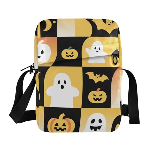 KLL Halloween-Umhängetasche für Herren, gelber Kürbis, veganes Leder, Umhängetasche, Einkaufstasche von KLL