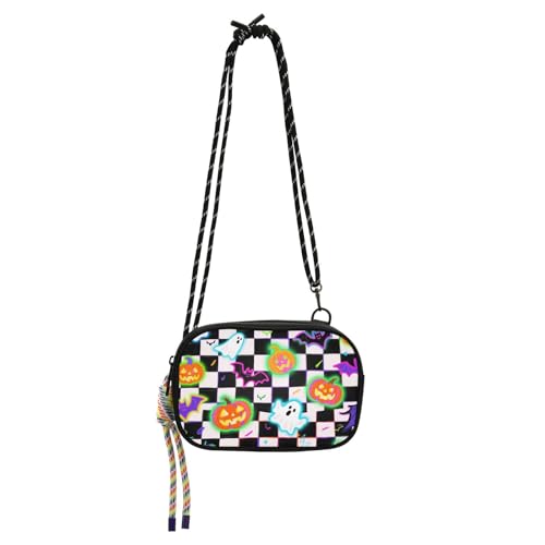 KLL Halloween-Umhängetasche für Herren, mit Kreditkartenfächern, Nylon, klein, Kürbis-Design, Weiß und Schwarz von KLL