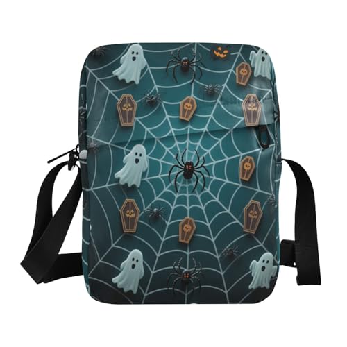 KLL Halloween-Umhängetasche mit Spinnennetz, für Damen, veganes Leder, Grün, Crossbody-Tasche für Damen, lässige Schulterhandtaschen für Damen von KLL