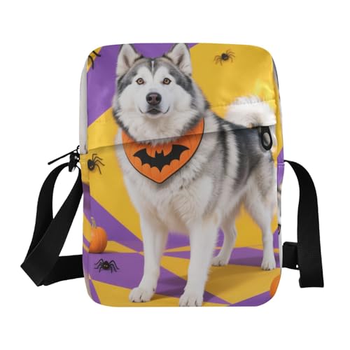 KLL Halloween-Umhängetasche mit niedlichem Husky-Hund, veganes Leder, für Herren, lässige Schulterhandtaschen von KLL