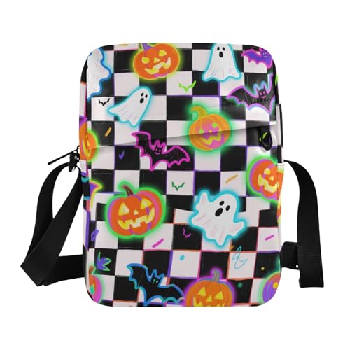 KLL Halloween-Umhängetasche mit weißem und schwarzem Kürbis, niedlich, veganes Leder, für Herren, Shopping, Frau, Schulterhandtaschen von KLL