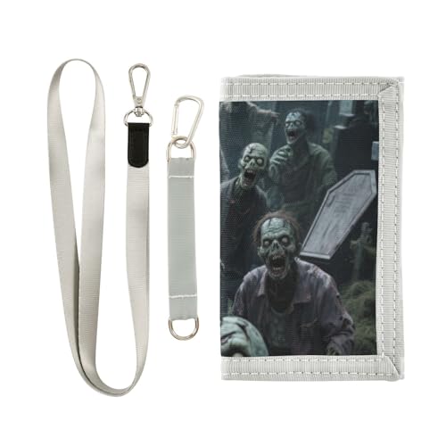 KLL Halloween Zombies dreifach gefaltete Herren-Geldbörse für Männer, einzigartige, stabile Faltbrieftaschen für Männer mit Umhängeband von KLL