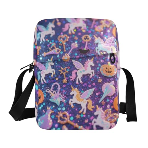 KLL Halloween gelbe Kürbis-Einhörner Kuriertasche Veganes Leder Herren Umhängetasche Shopping Schultertasche Handtasche von KLL