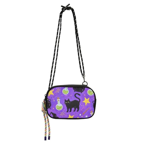 KLL Halloween schwarze Katze Magic Sling Bag Crossbody für Frauen Trendy mit Kreditkartenfächern Messenger Bag Crossbody Go Shopping von KLL