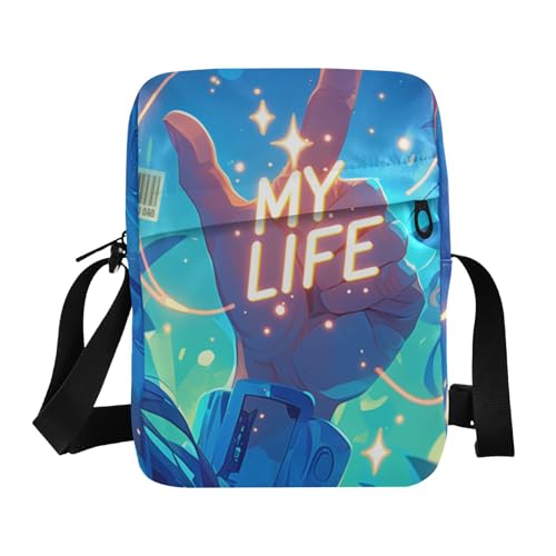 KLL Hand Gesture Two Fingers Up My Life Messenger Bag Crossbody Veganes Leder Herren Schultertasche Casual Damen Schulterhandtaschen von KLL