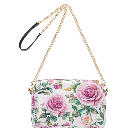 KLL Handgezeichnete Rosen, pfirsichfarben, modische Crossbody-Tasche für Damen, veganes Leder, Umhängetasche, Reißverschluss, Schultertasche für Damen von KLL