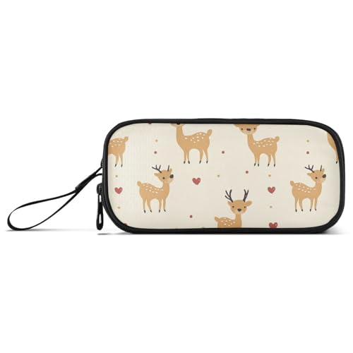 KLL Happy Cartoon Hirsch Gelb Nylon Federmäppchen für Mädchen Hohe Kapazität Federmäppchen für Jungen Schule Schreibwaren für High School Frauen von KLL