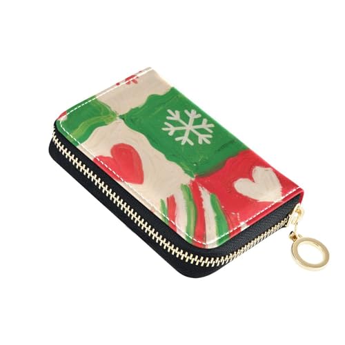 KLL Happy Christmas Schneeflocken Leder Geldbörse Kartenhalter mit Cion Geldbörse RFID blockierende Herren Kartenetui mit Reißverschluss von KLL