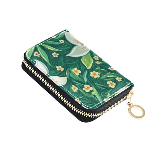 KLL Happy Easter Kreditkartenetui für Damen, Leder, mit 2 Geldfächern, RFID-blockierend, mit Reißverschluss, Weiß, Liliengrün von KLL