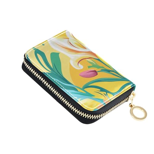 KLL Happy Easter Lily Flower Beauty Leder Damen Kartenhalter Geldbörsen mit 2 Geldschlitzen RFID Blocking Kartenhalter Herren mit Reißverschluss von KLL