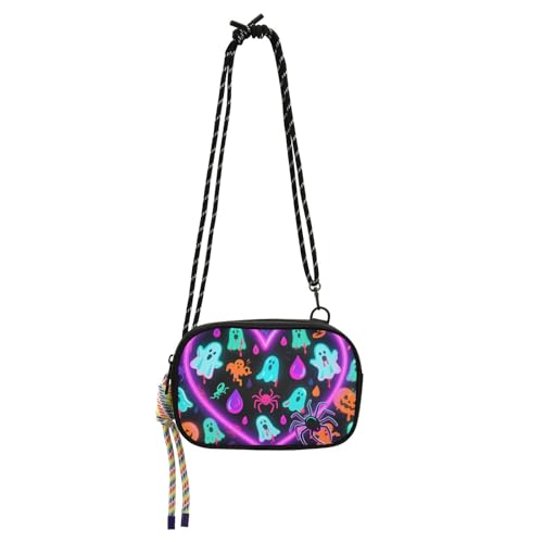 KLL Happy Halloween Bunte Herz-Mini-Umhängetasche für Herren, trendig, mit verstellbarem Riemen, Schultertasche, Spaziergang mit dem Hund von KLL