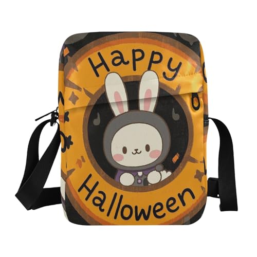 KLL Happy Halloween Cartoon Cute Rabbit Messenger Bag Vegan Leather Men's Shoulder Bag Casual Lady Shoulder Handbags von KLL