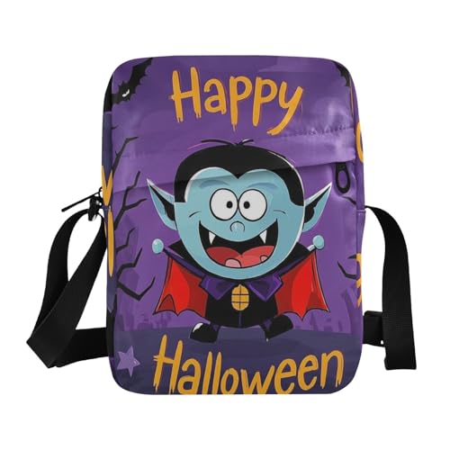 KLL Happy Halloween Cartoon Cute Vampire Herren Messenger Bag Vegan Leder Schulter Crossover Bag Casual Frau Handtasche Schultergurt von KLL