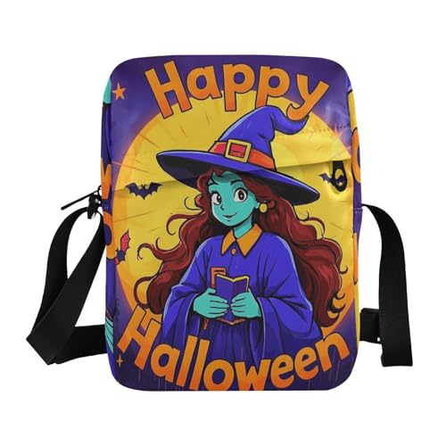 KLL Happy Halloween Cartoon Cute Witch Messenger Bag Vegan Leather Shoulder Bags Travel Shoulder Handbags von KLL
