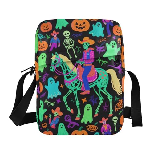 KLL Happy Halloween Cowboy Skelett Messenger Bag für Damen Veganes Leder Herren Schultertasche Einkaufstasche Handtasche für Reisen von KLL