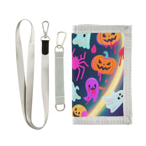 KLL Happy Halloween Geldbörse mit buntem Herz, dreifach gefaltet, dünn, für Herren und Damen, schlicht, lässig, mit Umhängeband KLL Happy Halloween Geldbörse mit buntem Herz, dreifach gefaltet, dünn, für Herren und Damen, schlicht, lässig, mit Umhängeband von KLL
