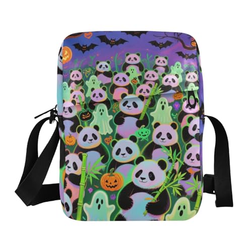 KLL Happy Halloween Messenger Bag für Damen, veganes Leder, weiße Panda-Umhängetasche, lässige Damen-Schulterhandtaschen von KLL