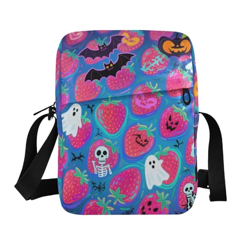 KLL Happy Halloween Red Strawberry Skull Herren Messenger Bag Vegan Leder Crossbody Bag Travel Shoulder Hand Bags von KLL