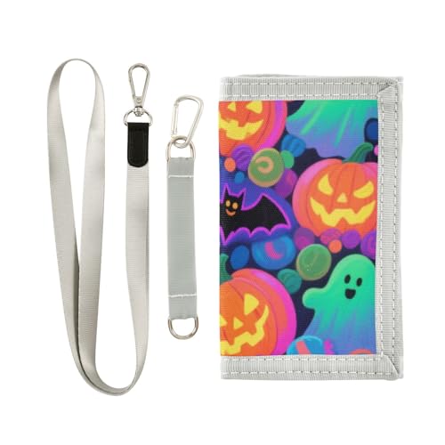 KLL Happy Halloween bunte Süßigkeitengeister-Geldbörse für Damen, Nylon, bunt, Reisebrieftasche für Herren, mit Umhängeband von KLL