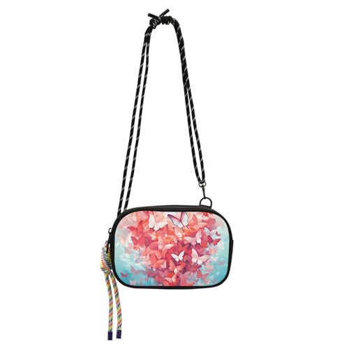 KLL Happy Valentine Cartoon Schmetterling Blau Anti-Diebstahl Crossbody Tasche für Herren Trendy mit Kreditkartenfächern Mini Umhängetasche Have a meal von KLL