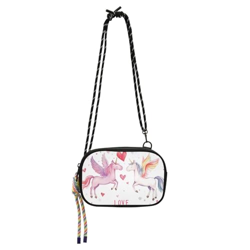 KLL Happy Valentine Einhörner West Crossbody Geldbörse Damen Beauty mit verstellbarem Riemen Handy Geldbörse Datum von KLL