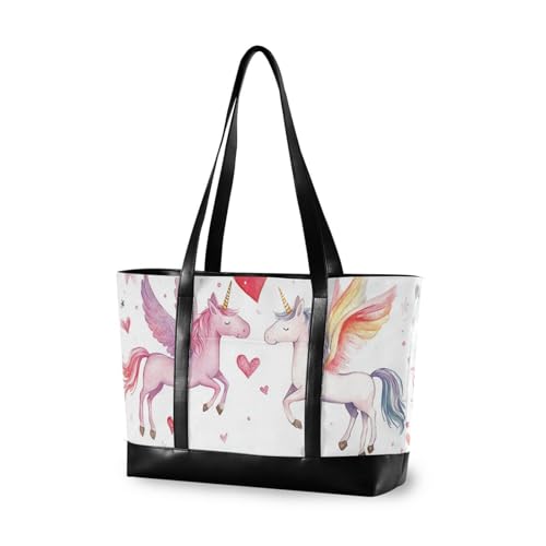 KLL Happy Valentine Einhörner moderne Tasche mit Reißverschluss und Reißverschluss Tragetasche für die Arbeit, große Handtasche für Herren mit Windeln, Bolsa, Para, Laptop, Mujer von KLL