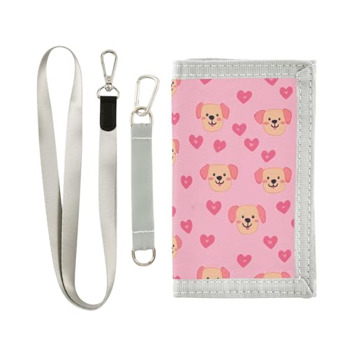 KLL Happy Valentine' Heart Cute Dog Pink Trifold Wallet Slim for Male Cool Casual Slim Wallet for Men with Lanyard KLL Happy Valentine' Heart Cute Dog Pink Trifold Wallet Slim for Male Cool Casual Slim Wallet for Men with Lanyard von KLL
