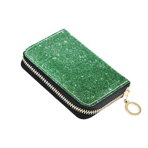 KLL Hellgrünes glitzerndes Sternenleder-Kreditkartenetui mit 9 Kartenfächern, RFID-blockierend, Damen-Kartenetui mit Reißverschluss von KLL