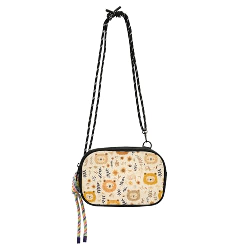 KLL Herbst-Boho-Kameratasche mit Löwen-Motiv, für Damen, trendig, mit Kreditkartenfächern, Kuriertasche, Crossbody-Tasche für Wandern, Reisen von KLL