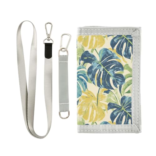 KLL Herren-Geldbörse, Palmblätter, dreifach faltbar, Nylon, bunt, für Karten und Bargeld, mit Umhängeband von KLL