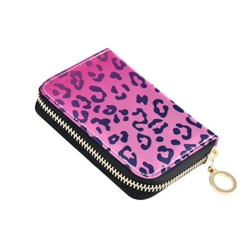 KLL Herren-Geldbörse aus Leder, Leopardenmuster, Kartenhalter mit 9 Kartenfächern, RFID-blockierend, mit Reißverschluss, Rosa von KLL