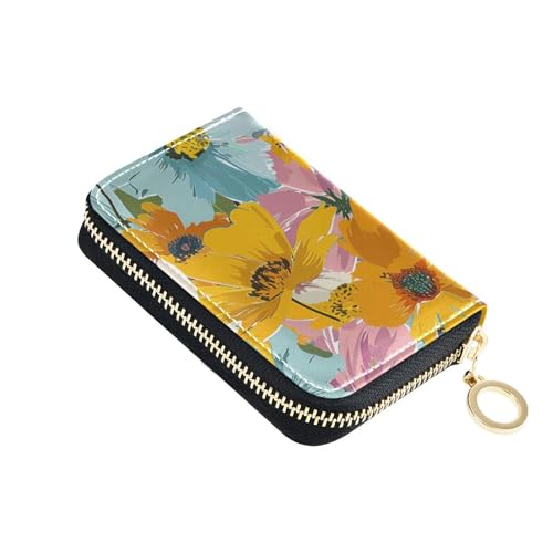 KLL Herren-Geldbörse aus Leder, Sommerblumen, mit 9 Kartenfächern, RFID-blockierend, Kreditkartenetui mit Reißverschluss von KLL